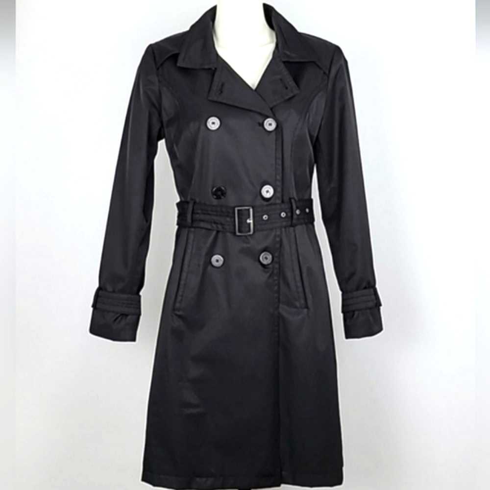 Hilary Radley Fit & Flare Trench Coat Black Size Small